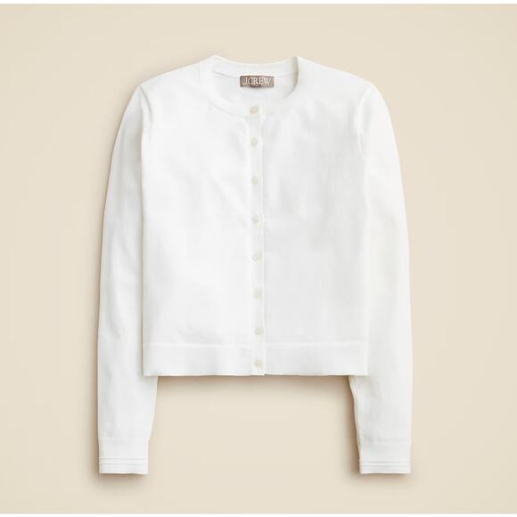 J.Crew New Jackie Cardigan SZ M White Egyptian Cotton Button Up Crewneck Stretch - Picture 2 of 8